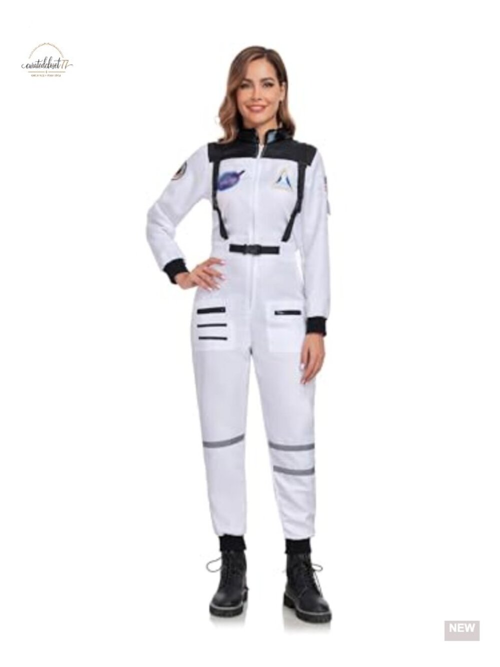 Womens Astronaut Costume Adult Space Suit Jumpsuit Halloween Cosplay